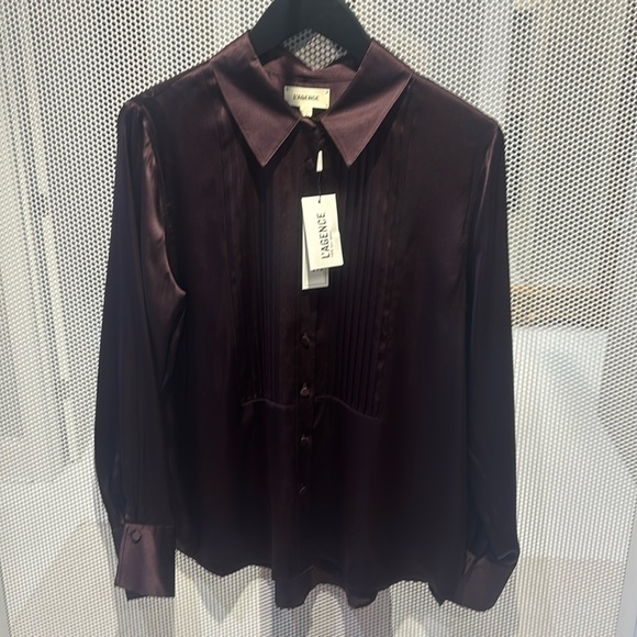 L'AGENCE Tops - L'AGENCE Divya Silk Pintucked Blouse in Dark Malbec